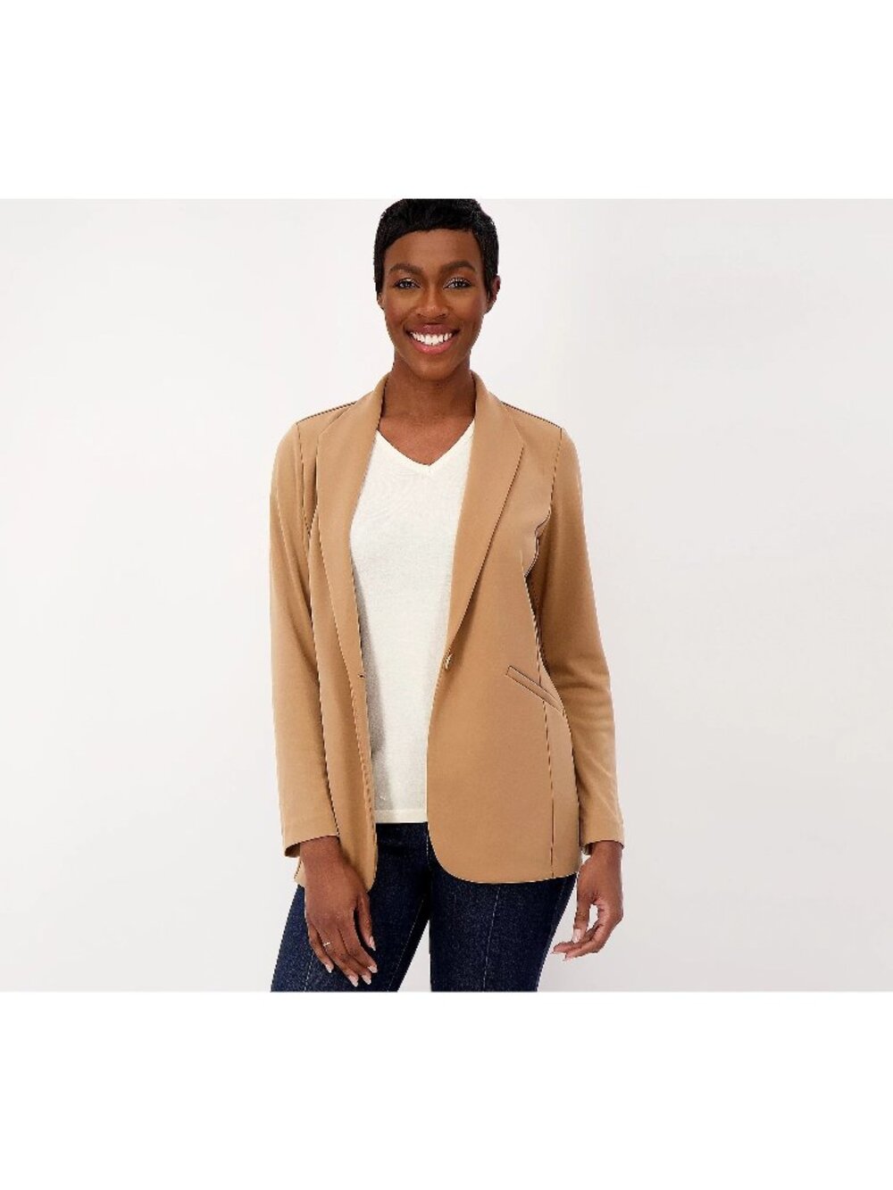 Susan Graver Blazer Size 3X Petite Solid LK Fusion Collar Rich Camel Career NEW